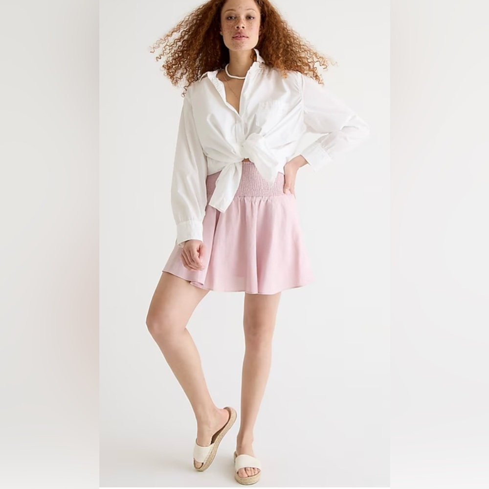 BNWT J. Crew Smocked-waist Linen mini skirt- 3X MSRP $89